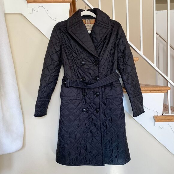 Burberry Quilted Double-Breasted Belted Trench Jacket Black Womens XS - Picture 3 of 17